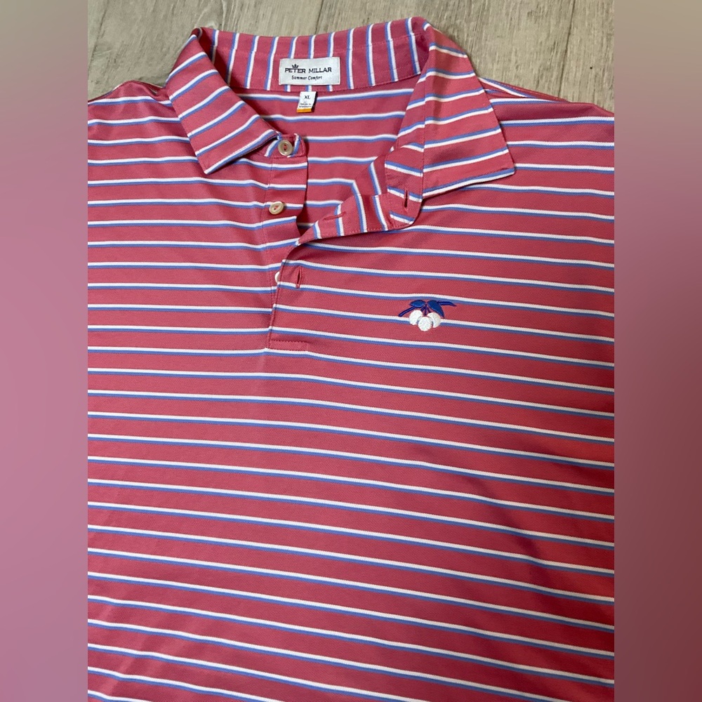 Peter Millar Summer Comfort Polo Shirt Men’s Xl Pink Striped Golf Cherry Valley